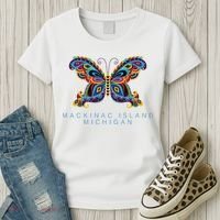 Mackinac Island Michigan Souvenir Butterfly Graphic Women's T-Shirt thumb 3