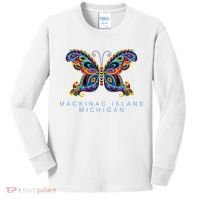 Mackinac Island Michigan Souvenir Butterfly Graphic Kids Long Sleeve Shirt thumb 0