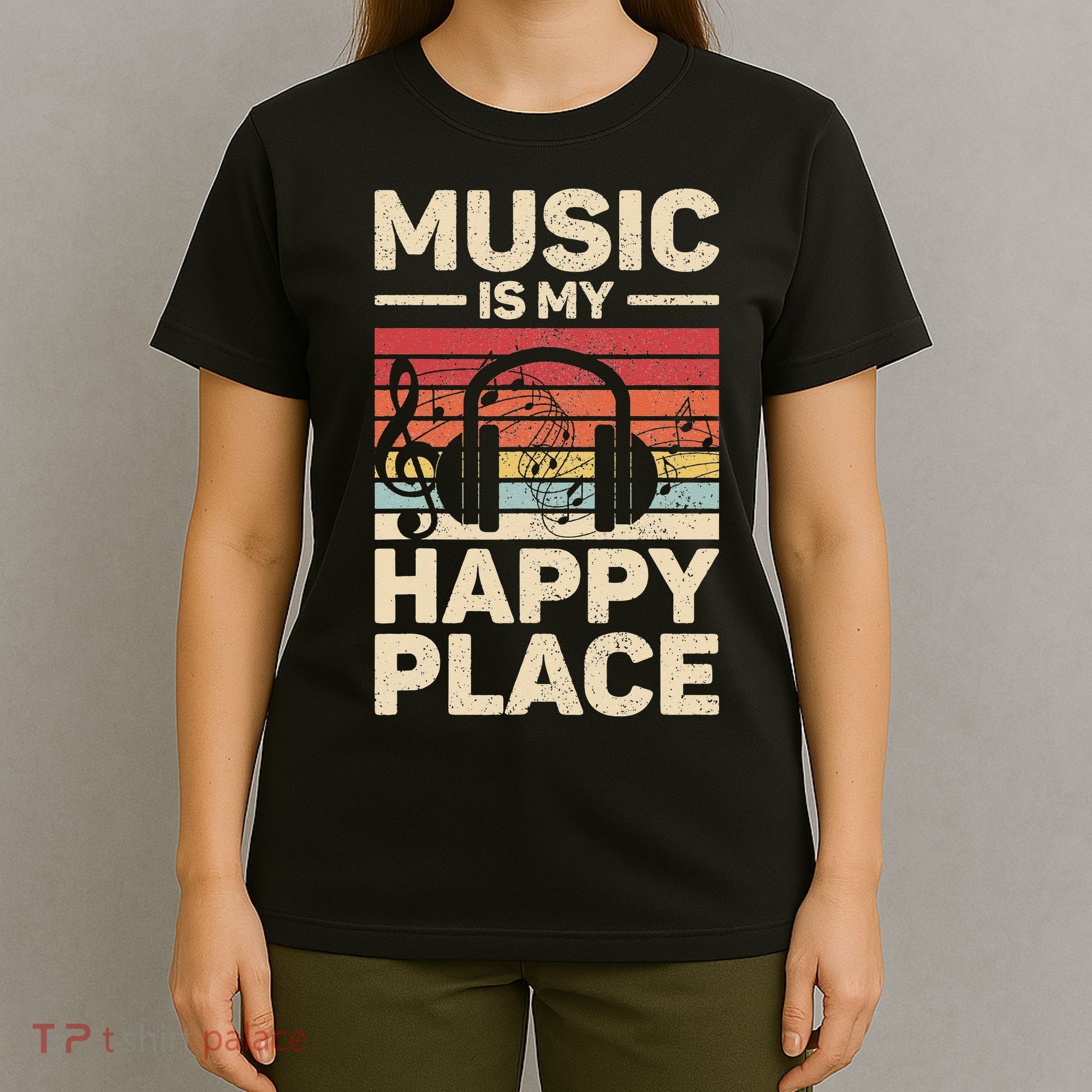 Music Is My Happy Place Musician Outfit EDM Music Lovers DJ T-Shirt