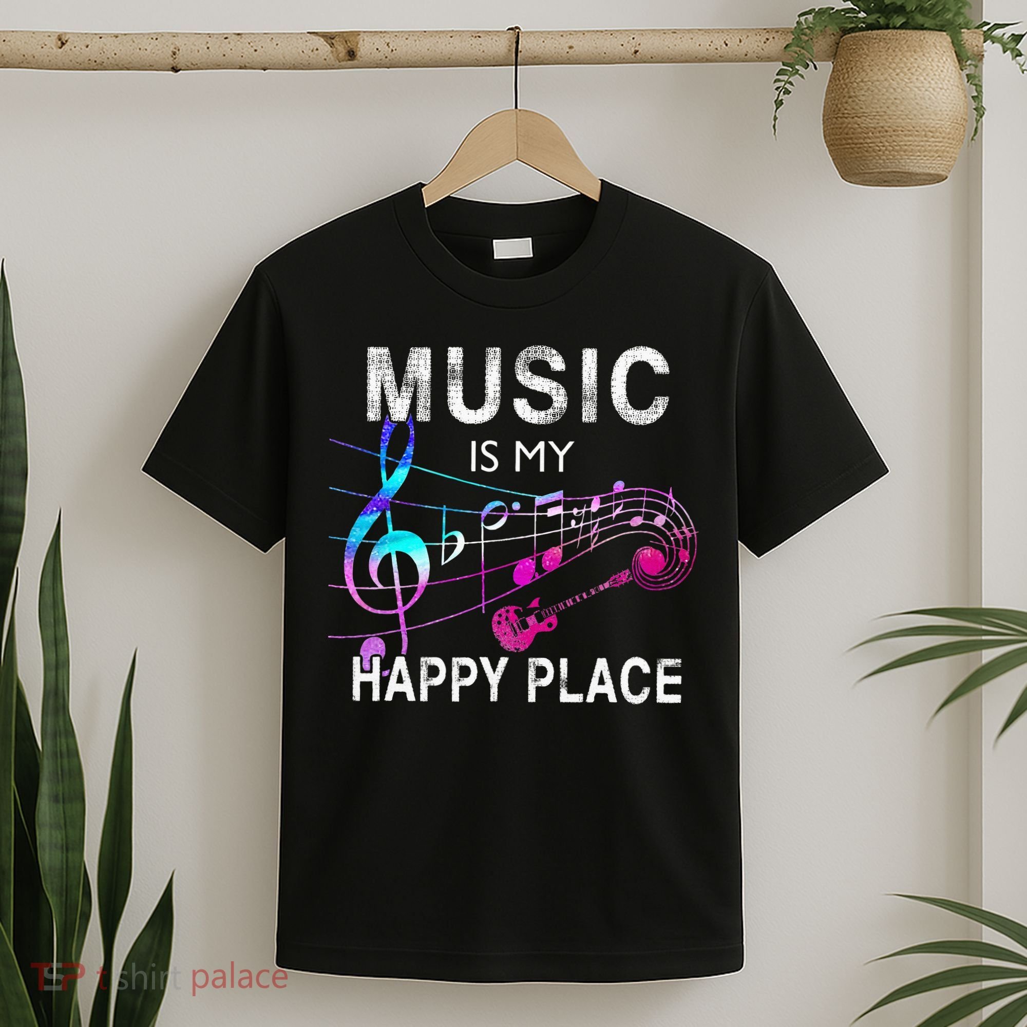 Music Is My Happy Place Inspiring Music Novelty Gift T-Shirt