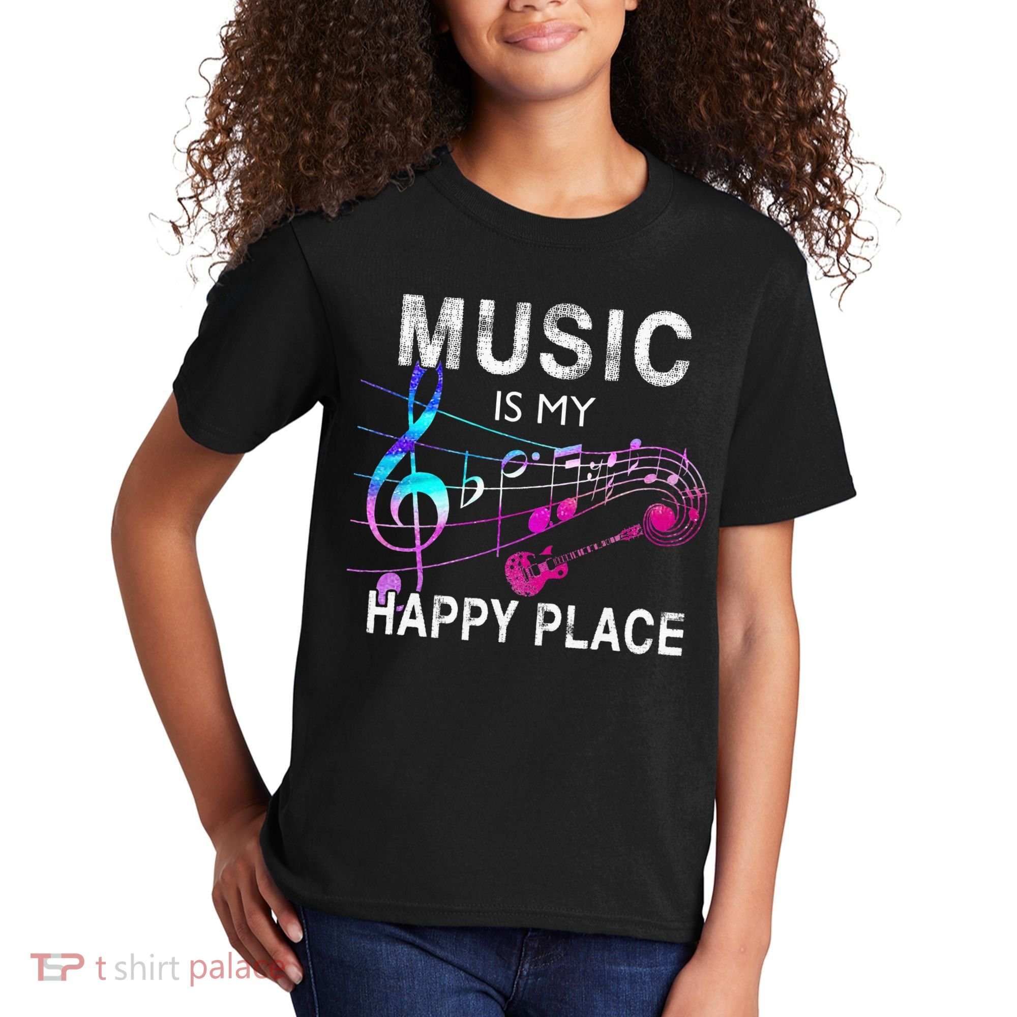 Music Is My Happy Place Inspiring Music Novelty Gift Kids T-Shirt