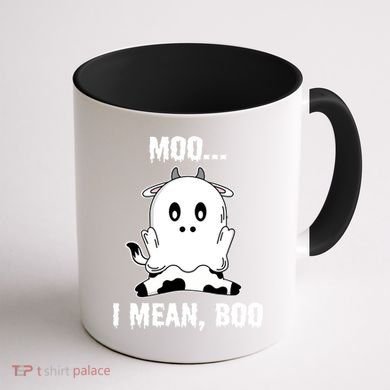 Moo I Mean Boo Funny Ghost Cow Print Halloween Gift Coffee Mug back