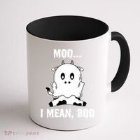 Moo I Mean Boo Funny Ghost Cow Print Halloween Gift Coffee Mug thumb 1