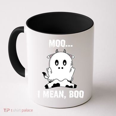 Moo I Mean Boo Funny Ghost Cow Print Halloween Gift Coffee Mug