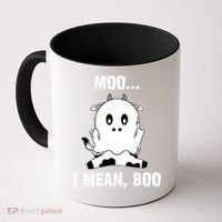 Moo I Mean Boo Funny Ghost Cow Print Halloween Gift Coffee Mug thumb 0