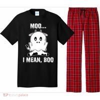 Moo I Mean Boo Funny Ghost Cow Print Halloween Gift Pajama Set thumb 0