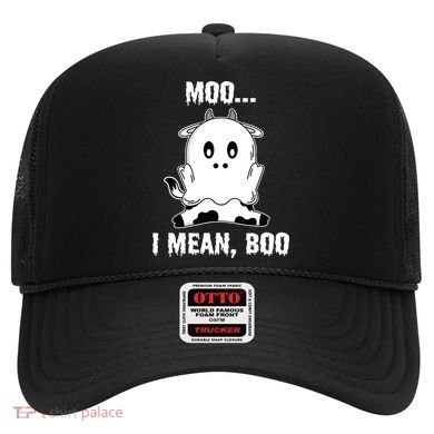 Moo I Mean Boo Funny Ghost Cow Print Halloween Gift Hat