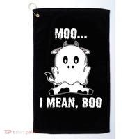Moo I Mean Boo Funny Ghost Cow Print Halloween Gift Golf Towel thumb 0