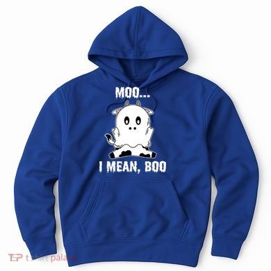 Moo I Mean Boo Funny Ghost Cow Print Halloween Gift Hoodie