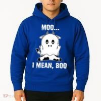 Moo I Mean Boo Funny Ghost Cow Print Halloween Gift Hoodie thumb 2