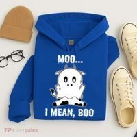 Moo I Mean Boo Funny Ghost Cow Print Halloween Gift Hoodie thumb 4