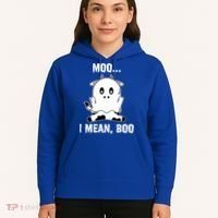 Moo I Mean Boo Funny Ghost Cow Print Halloween Gift Hoodie thumb 5
