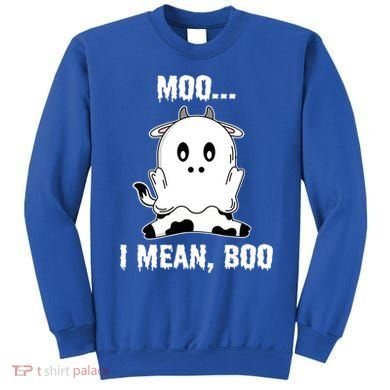 Moo I Mean Boo Funny Ghost Cow Print Halloween Gift Sweatshirt