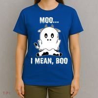 Moo I Mean Boo Funny Ghost Cow Print Halloween Gift T-Shirt thumb 4