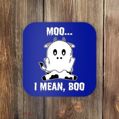 Moo I Mean Boo Funny Ghost Cow Print Halloween Gift Coaster