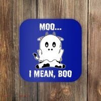 Moo I Mean Boo Funny Ghost Cow Print Halloween Gift Coaster thumb 0
