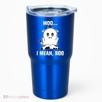 Moo I Mean Boo Funny Ghost Cow Print Halloween Gift Tumbler thumb 0