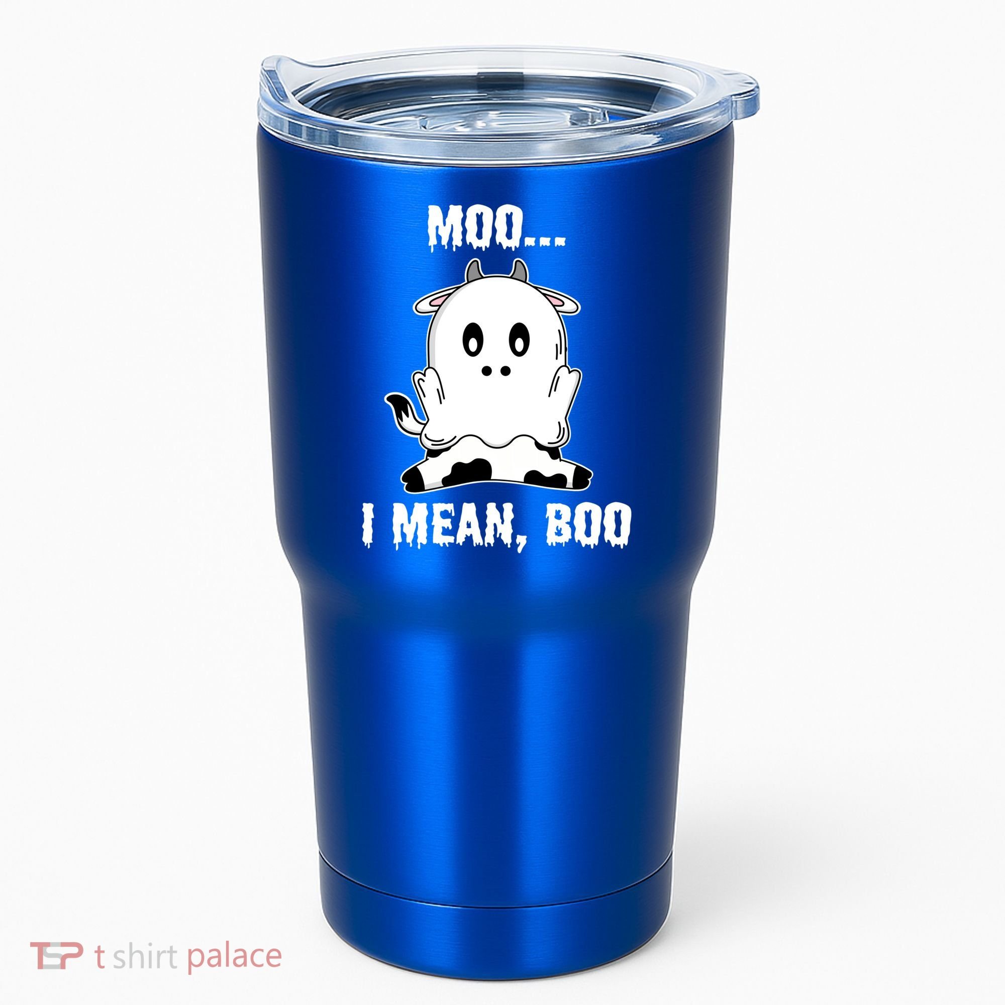 Moo I Mean Boo Funny Ghost Cow Print Halloween Gift Tumbler