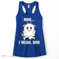 Moo I Mean Boo Funny Ghost Cow Print Halloween Gift Women's Tank Top thumb 0