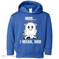 Moo I Mean Boo Funny Ghost Cow Print Halloween Gift Toddler Hoodie thumb 0