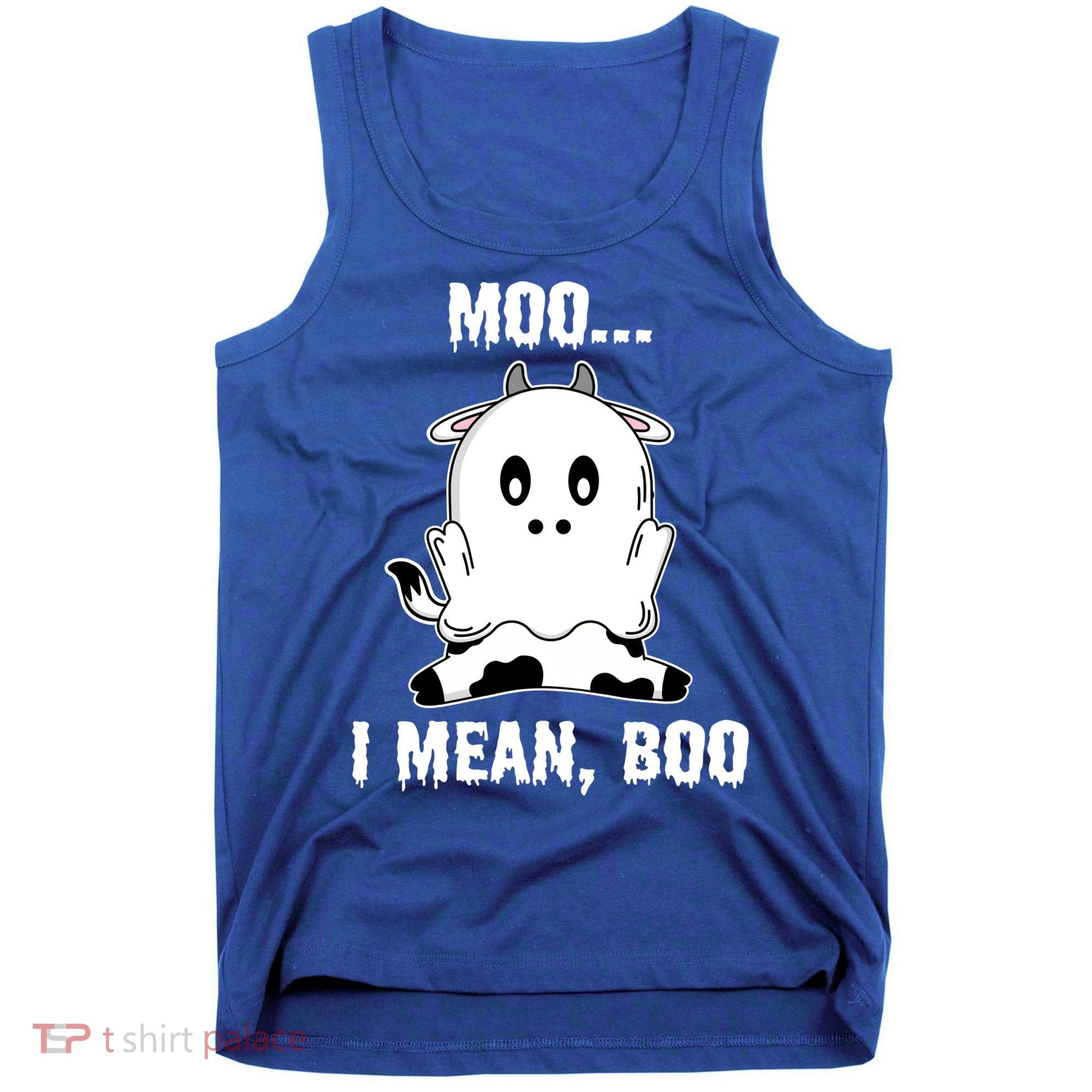 Moo I Mean Boo Funny Ghost Cow Print Halloween Gift Tank Top