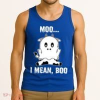 Moo I Mean Boo Funny Ghost Cow Print Halloween Gift Tank Top thumb 3