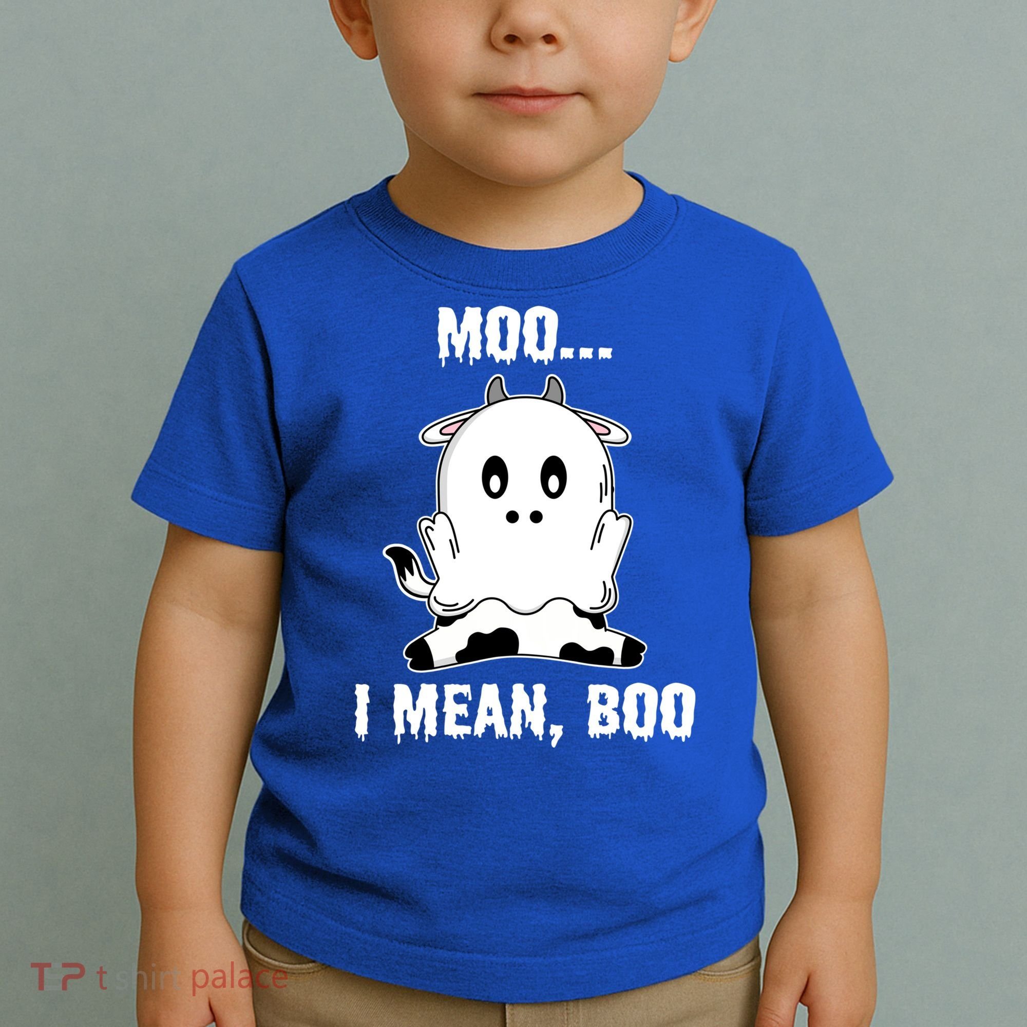 Moo I Mean Boo Funny Ghost Cow Print Halloween Gift Toddler T-Shirt