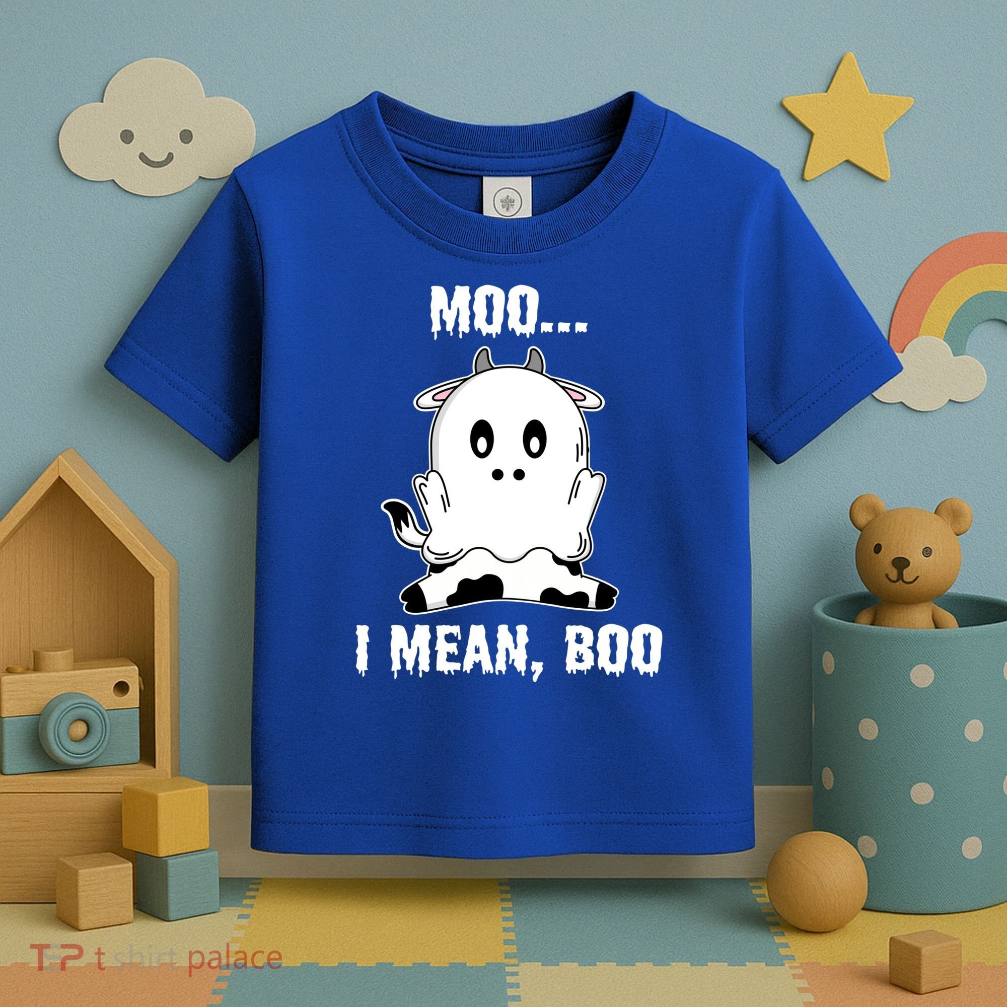 Moo I Mean Boo Funny Ghost Cow Print Halloween Gift Toddler T-Shirt