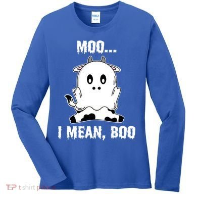 Moo I Mean Boo Funny Ghost Cow Print Halloween Gift Women's Long Sleeve Shirt