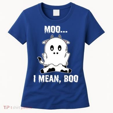 Moo I Mean Boo Funny Ghost Cow Print Halloween Gift Women's T-Shirt