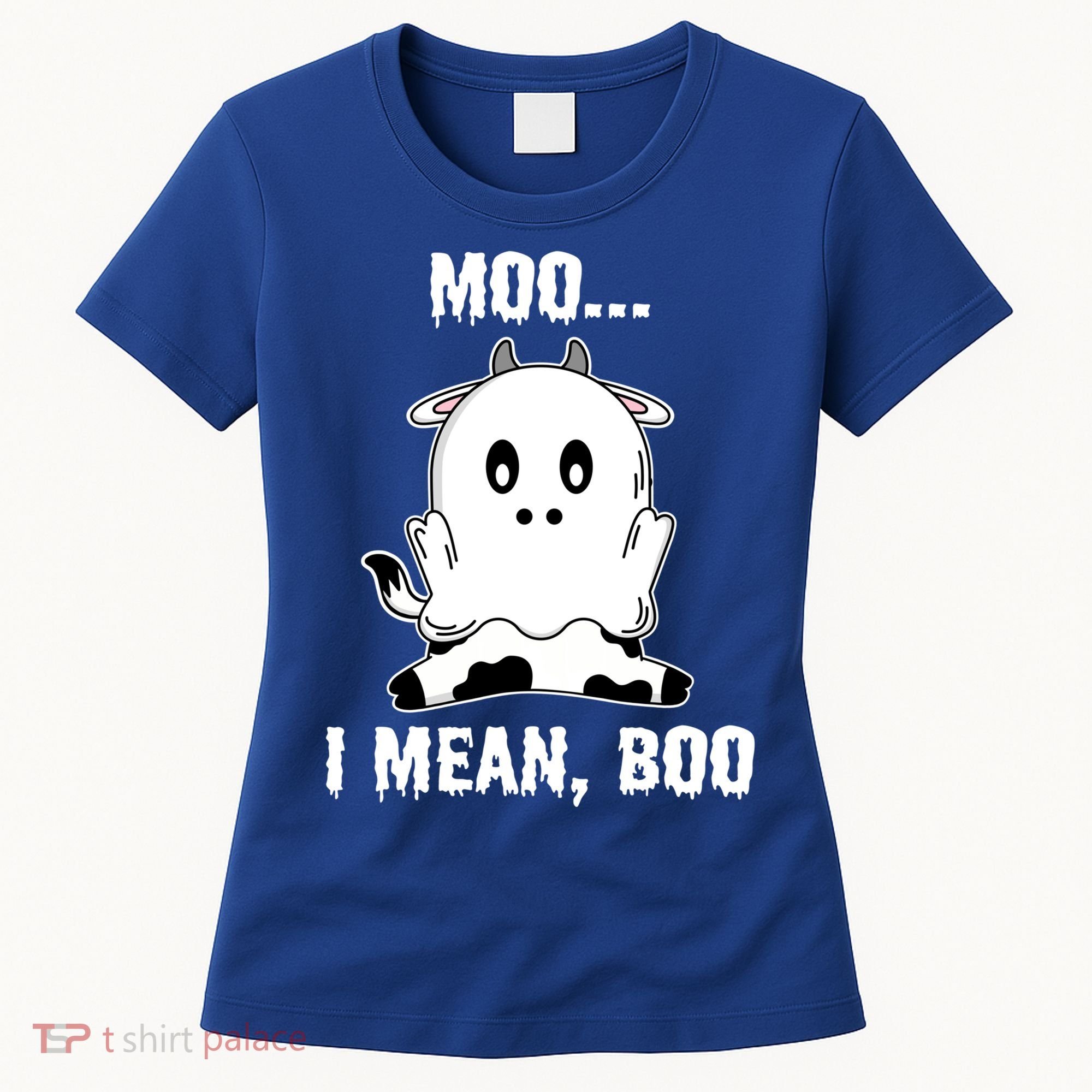 Moo I Mean Boo Funny Ghost Cow Print Halloween Gift Women's T-Shirt