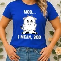 Moo I Mean Boo Funny Ghost Cow Print Halloween Gift Women's T-Shirt thumb 2