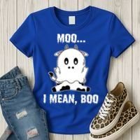Moo I Mean Boo Funny Ghost Cow Print Halloween Gift Women's T-Shirt thumb 3