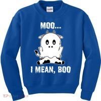 Moo I Mean Boo Funny Ghost Cow Print Halloween Gift Kids Sweatshirt thumb 0