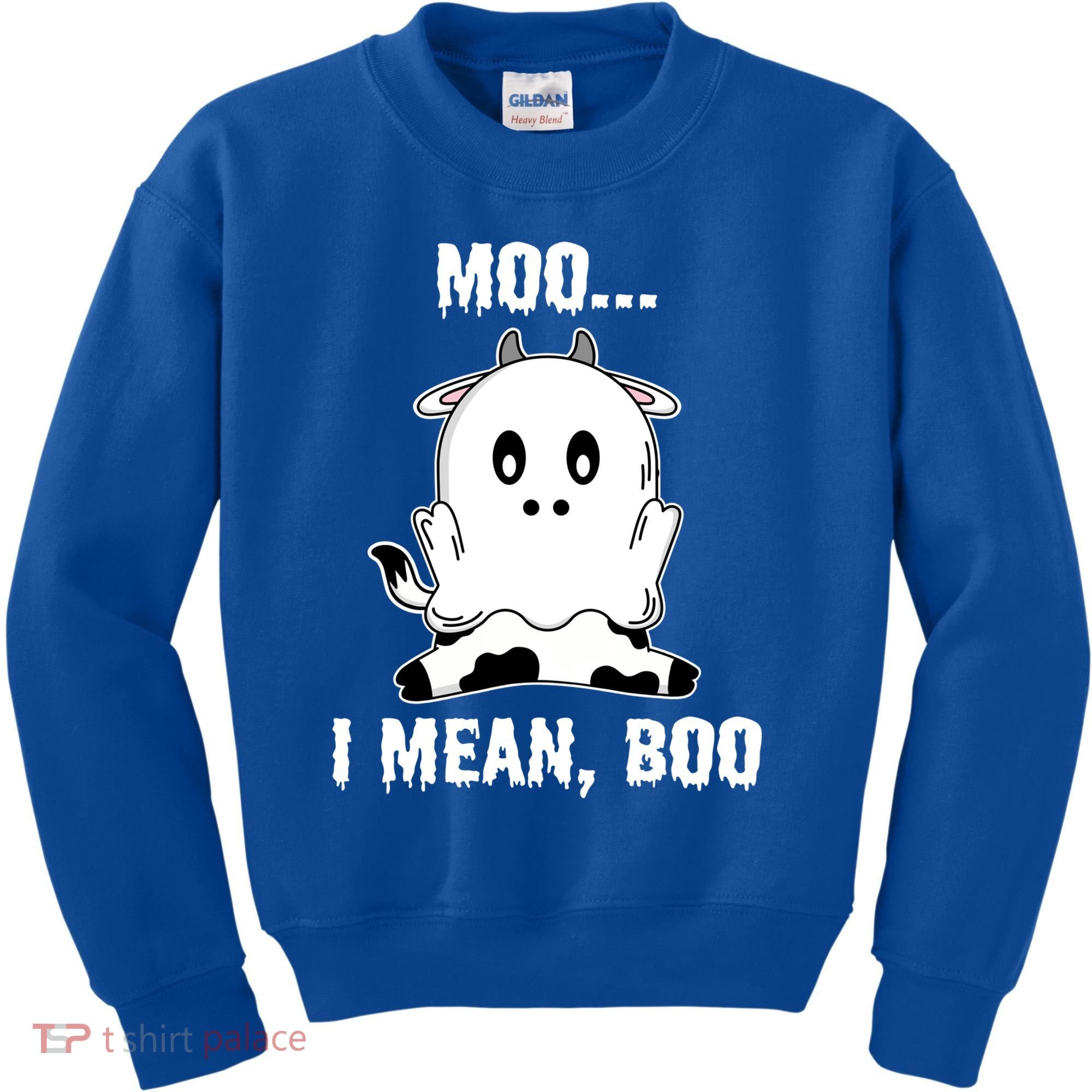 Moo I Mean Boo Funny Ghost Cow Print Halloween Gift Kids Sweatshirt
