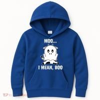 Moo I Mean Boo Funny Ghost Cow Print Halloween Gift Kids Hoodie thumb 0