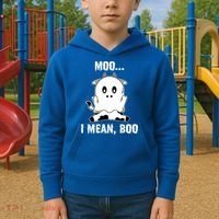 Moo I Mean Boo Funny Ghost Cow Print Halloween Gift Kids Hoodie thumb 2