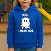 Moo I Mean Boo Funny Ghost Cow Print Halloween Gift Kids Hoodie thumb 3
