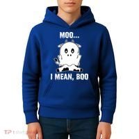 Moo I Mean Boo Funny Ghost Cow Print Halloween Gift Kids Hoodie thumb 4