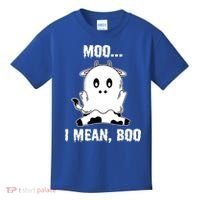 Moo I Mean Boo Funny Ghost Cow Print Halloween Gift Kids T-Shirt thumb 0