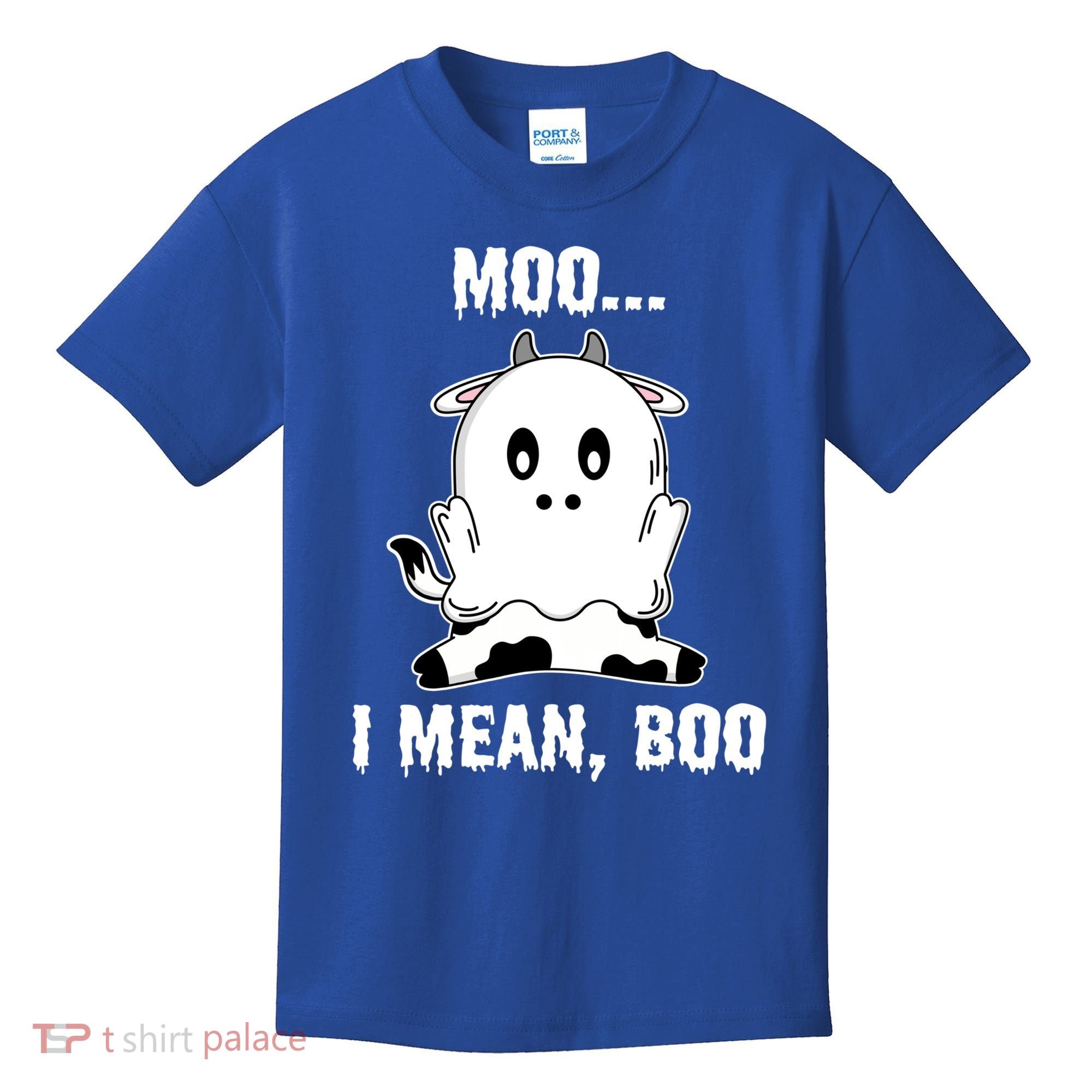 Moo I Mean Boo Funny Ghost Cow Print Halloween Gift Kids T-Shirt
