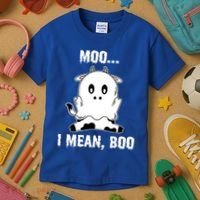 Moo I Mean Boo Funny Ghost Cow Print Halloween Gift Kids T-Shirt thumb 3
