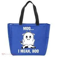 Moo I Mean Boo Funny Ghost Cow Print Halloween Gift Tote Bag thumb 0