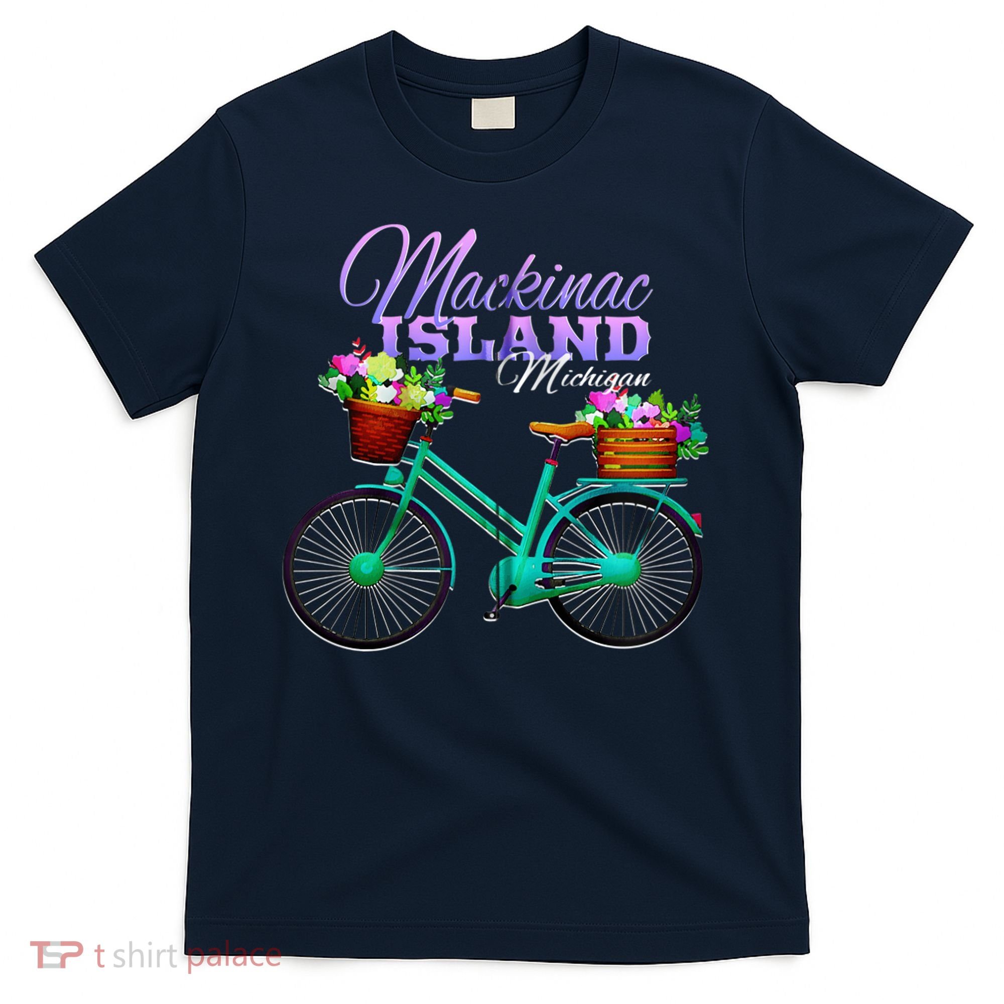 Mackinac Island Michigan Gift Vintage Bike Flowers Zip Hoodie T-Shirt