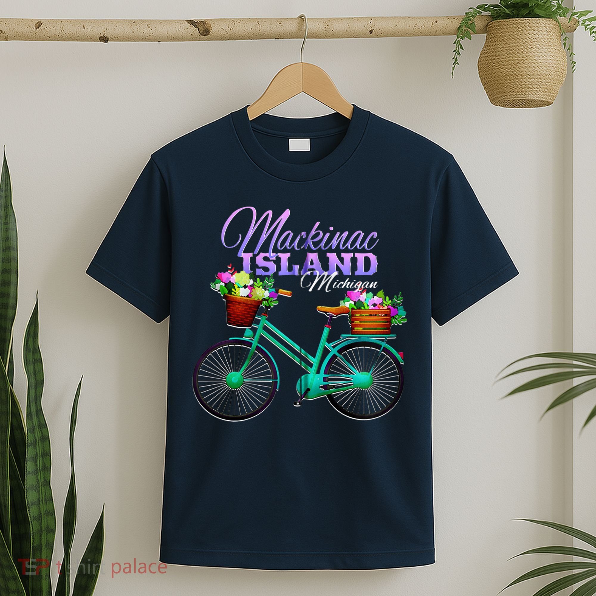 Mackinac Island Michigan Gift Vintage Bike Flowers Zip Hoodie T-Shirt