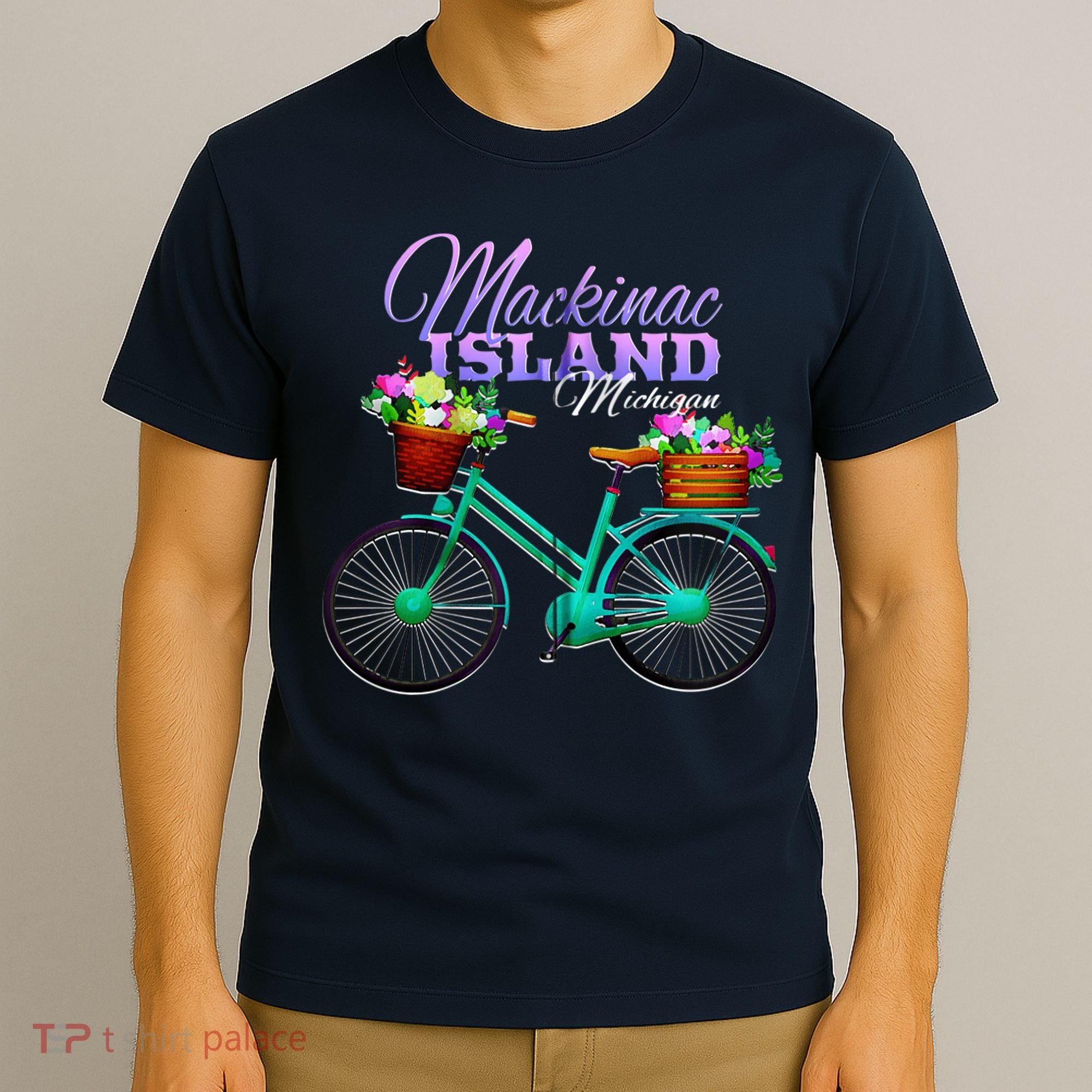 Mackinac Island Michigan Gift Vintage Bike Flowers Zip Hoodie T-Shirt
