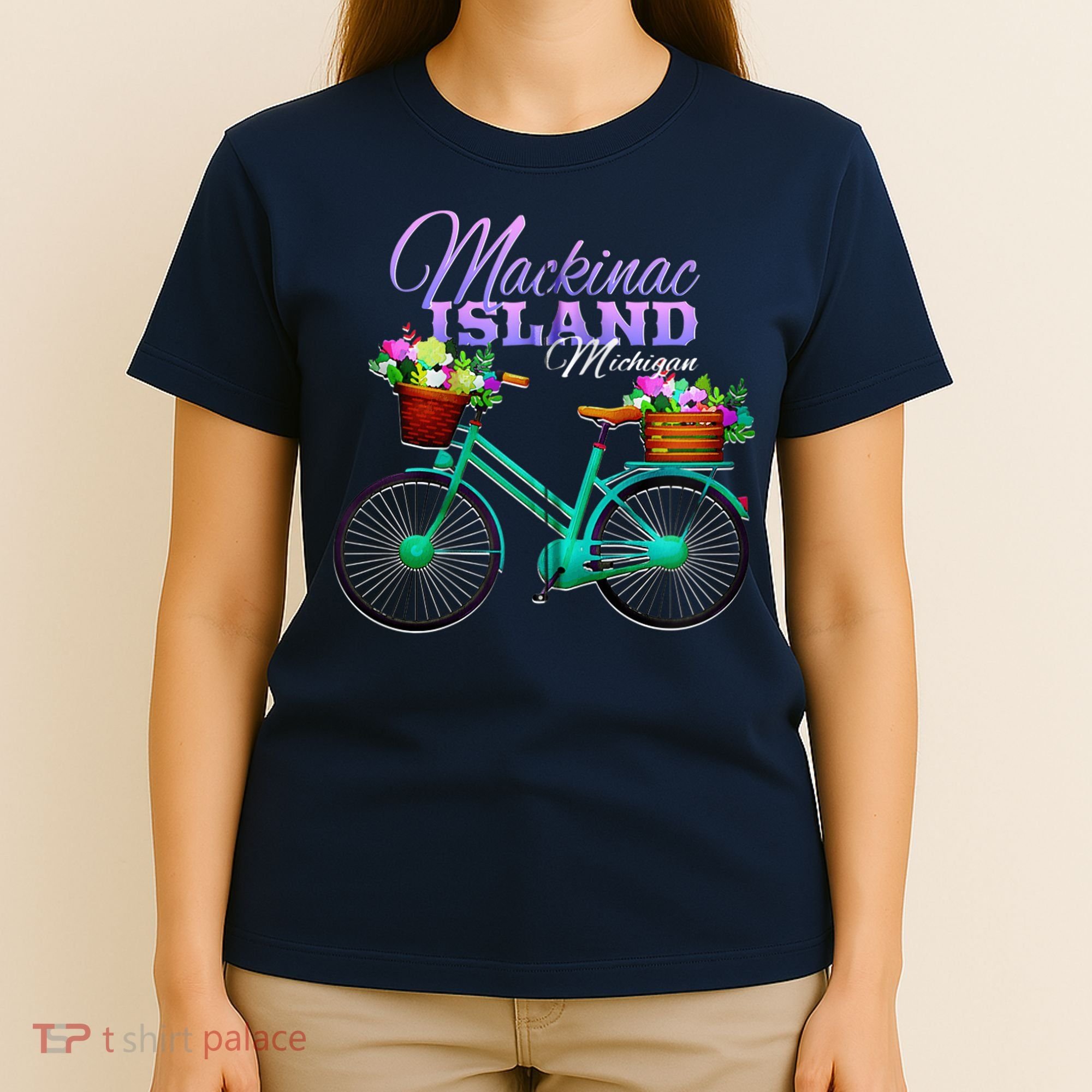 Mackinac Island Michigan Gift Vintage Bike Flowers Zip Hoodie T-Shirt