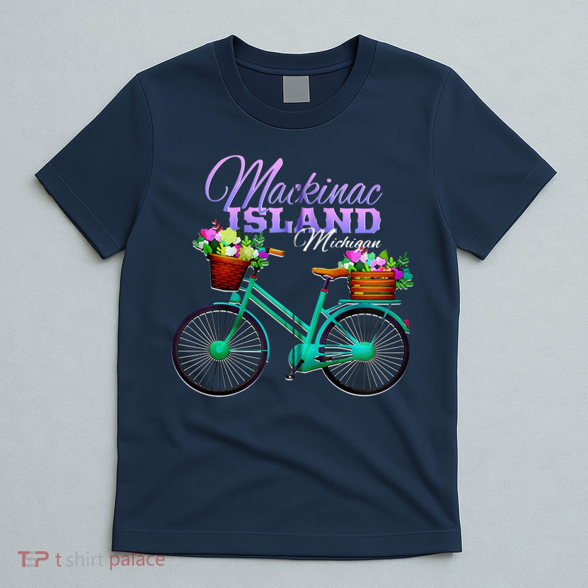 Mackinac Island Michigan Gift Vintage Bike Flowers Zip Hoodie T-Shirt