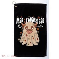Moo I Mean Boo Funny Halloween Pig Ghost Golf Towel thumb 0