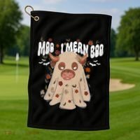 Moo I Mean Boo Funny Halloween Pig Ghost Golf Towel thumb 1